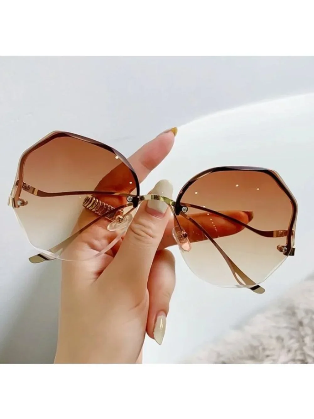 Brown Gradient Oversized Octagonal Sunglasses With Gold Frame
